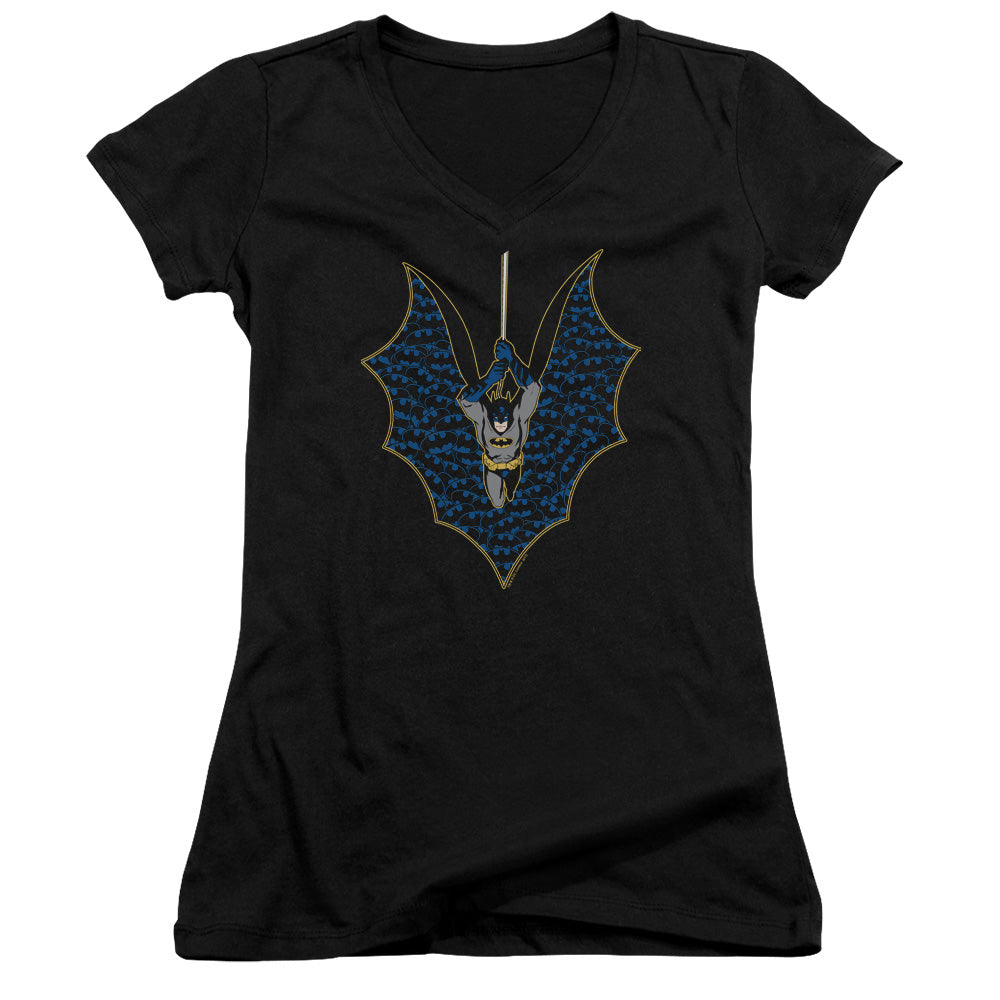 Batman Bat Fill Licensed Women's T-Shirt Juniors V-Neck SM