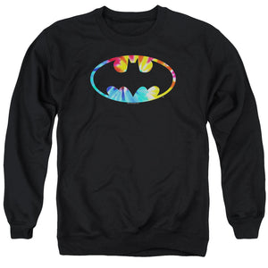 AN OFFCIALLY LICENSED BATMAN TIE DYE BATMAN LOGO ADULT UNISEX CREWNECK SWEATSHIRT BLACK