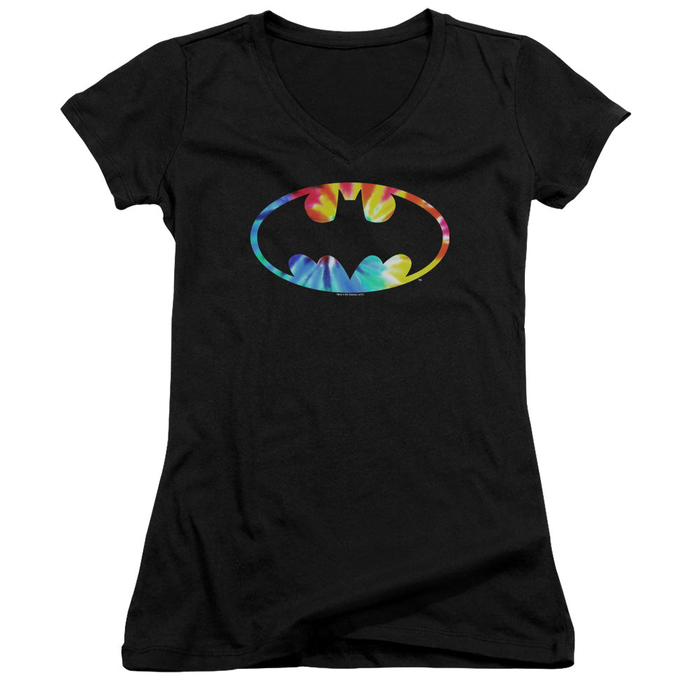 Batman Tie Dye Batman Logo Licensed Women's T-Shirt Juniors V-Neck SM