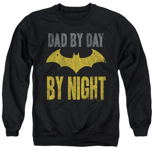AN OFFCIALLY LICENSED BATMAN DAD BY DAY ADULT UNISEX CREWNECK SWEATSHIRT BLACK