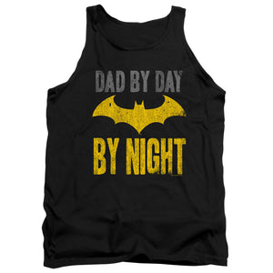 AN OFFCIALLY LICENSED BATMAN DAD BY DAY ADULT UNISEX TANK TOP BLACK