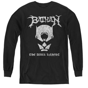 AN OFFCIALLY LICENSED BATMAN BLACK METAL BATMAN YOUTH LONG SLEEVE T-SHIRT BLACK
