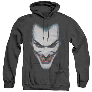 AN OFFCIALLY LICENSED BATMAN JOKER PORTRAIT ADULT UNISEX HEATHER PULLOVER HOODIE BLACK