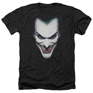 AN OFFCIALLY LICENSED BATMAN JOKER PORTRAIT MEN'S HEATHER T-SHIRT CHARCOAL