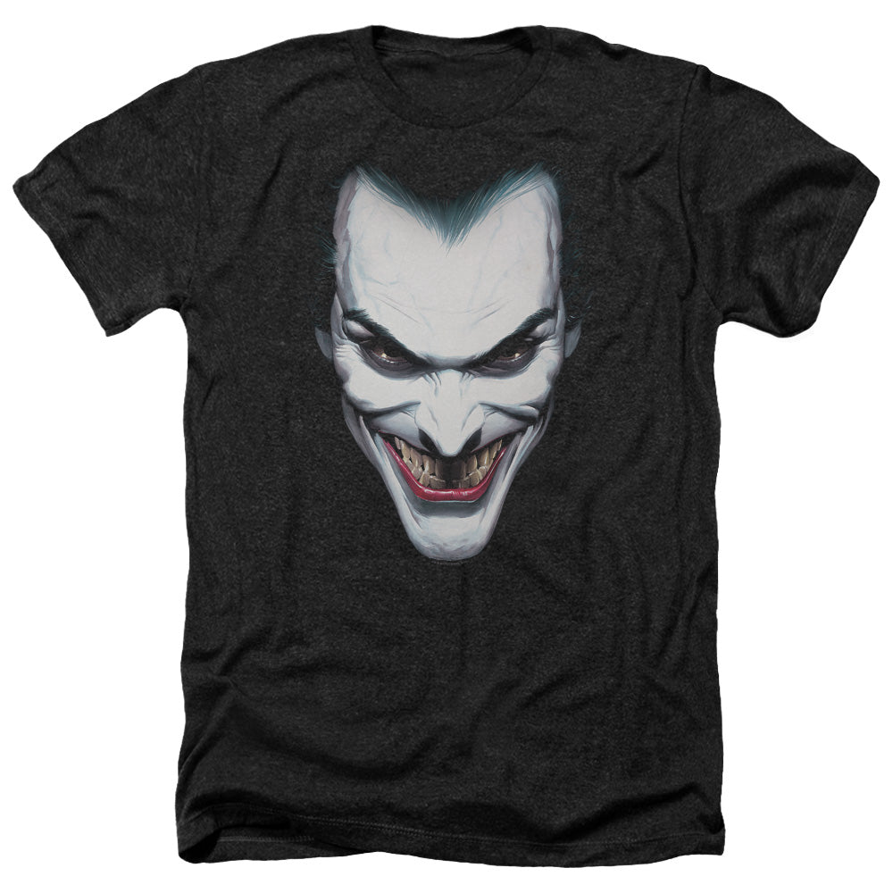AN OFFCIALLY LICENSED BATMAN JOKER PORTRAIT MEN'S HEATHER T-SHIRT CHARCOAL