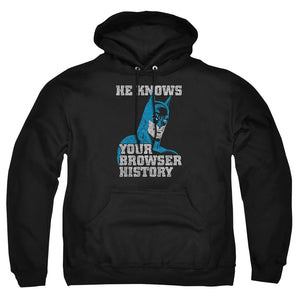 AN OFFCIALLY LICENSED BATMAN BATMAN KNOWS ADULT UNISEX PULLOVER HOODIE BLACK