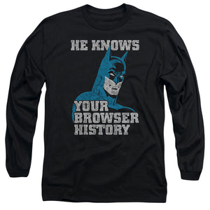AN OFFCIALLY LICENSED BATMAN BATMAN KNOWS MEN'S LONG SLEEVE T-SHIRT BLACK