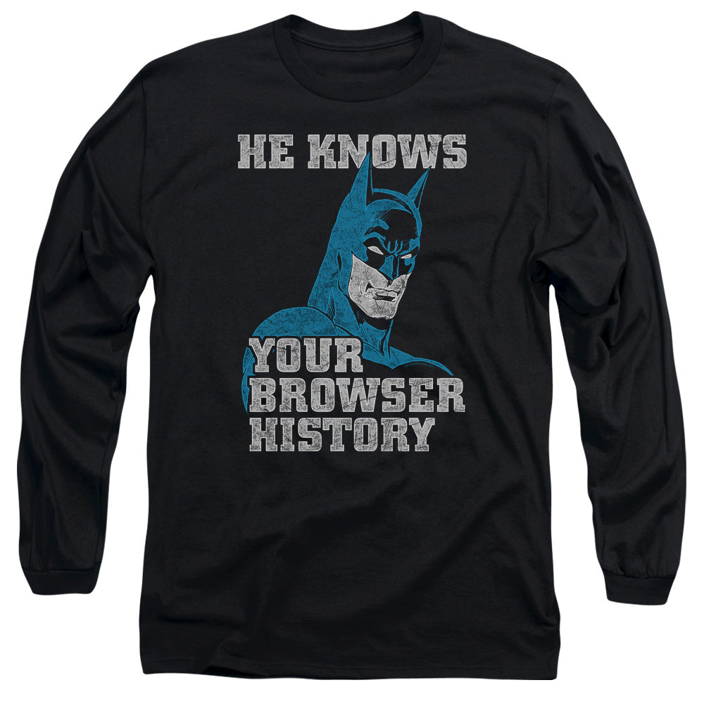 AN OFFCIALLY LICENSED BATMAN BATMAN KNOWS MEN'S LONG SLEEVE T-SHIRT BLACK