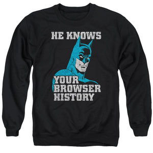 AN OFFCIALLY LICENSED BATMAN BATMAN KNOWS ADULT UNISEX CREWNECK SWEATSHIRT BLACK