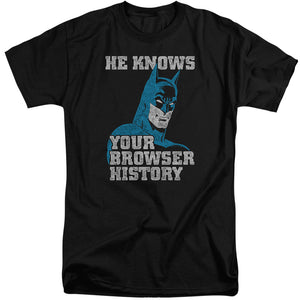 AN OFFCIALLY LICENSED BATMAN BATMAN KNOWS MEN'S TALL FIT T-SHIRT BLACK