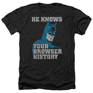 AN OFFCIALLY LICENSED BATMAN BATMAN KNOWS MEN'S HEATHER T-SHIRT CHARCOAL