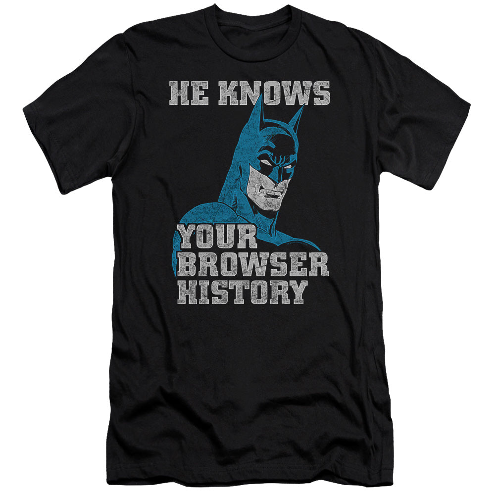 AN OFFCIALLY LICENSED BATMAN BATMAN KNOWS MEN'S PREMIUM SLIM FIT T-SHIRT BLACK