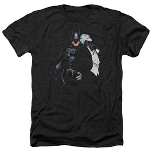 AN OFFCIALLY LICENSED BATMAN JOKER CHOKE MEN'S HEATHER T-SHIRT CHARCOAL