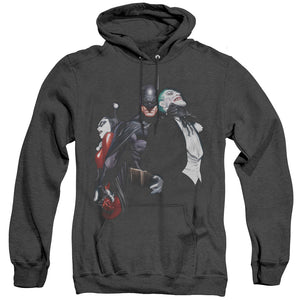 AN OFFCIALLY LICENSED BATMAN JOKER HARLEY CHOKE 

 ADULT UNISEX HEATHER PULLOVER HOODIE BLACK