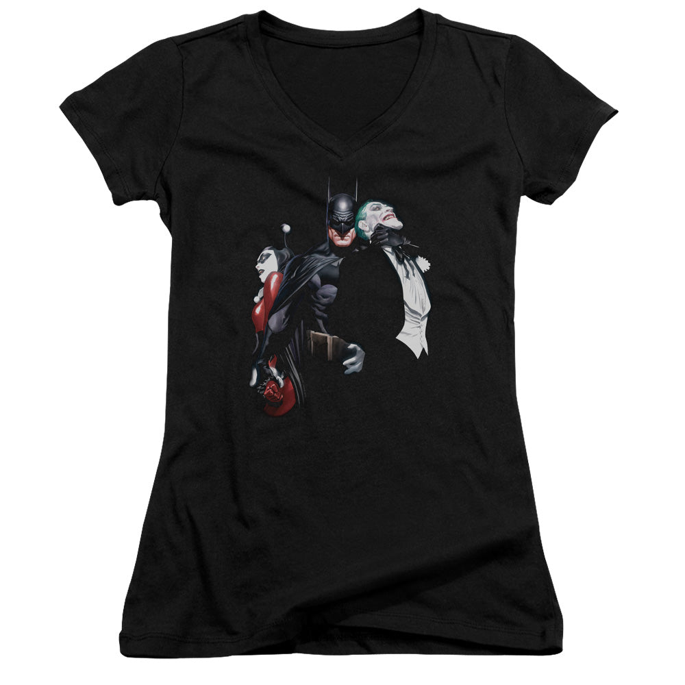 Batman Joker Harley Choke Licensed Women's T-Shirt Juniors V-Neck SM
