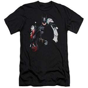 AN OFFCIALLY LICENSED BATMAN JOKER HARLEY CHOKE 

 MEN'S PREMIUM SLIM FIT T-SHIRT BLACK