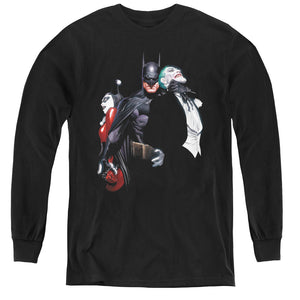 AN OFFCIALLY LICENSED BATMAN JOKER HARLEY CHOKE 

 YOUTH LONG SLEEVE T-SHIRT BLACK