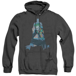 AN OFFCIALLY LICENSED BATMAN SCENE INSIDE ADULT UNISEX HEATHER PULLOVER HOODIE BLACK