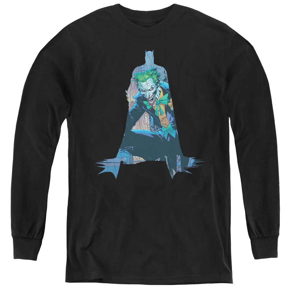 AN OFFCIALLY LICENSED BATMAN SCENE INSIDE YOUTH LONG SLEEVE T-SHIRT BLACK