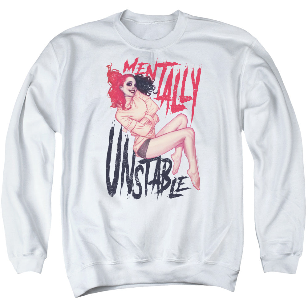 AN OFFCIALLY LICENSED BATMAN UNSTABLE ADULT UNISEX CREWNECK SWEATSHIRT WHITE