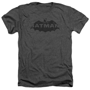 AN OFFCIALLY LICENSED BATMAN NEWSPRINT LOGO MEN'S HEATHER T-SHIRT CHARCOAL