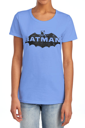 AN OFFCIALLY LICENSED BATMAN NEWSPRINT LOGO WOMEN'S REGULAR FIT T-SHIRT CHARCOAL