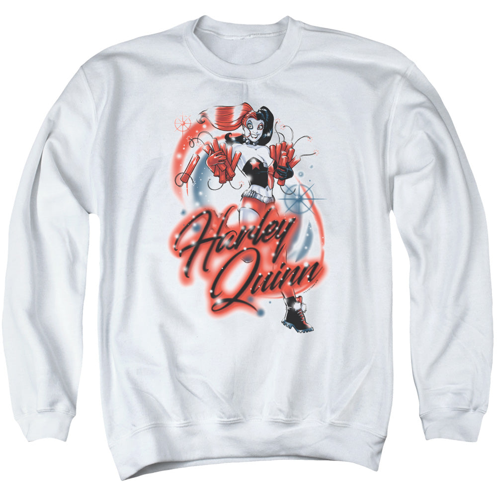 AN OFFCIALLY LICENSED BATMAN HARLEY AIRBRUSH ADULT UNISEX CREWNECK SWEATSHIRT WHITE