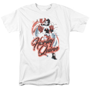 AN OFFCIALLY LICENSED BATMAN HARLEY AIRBRUSH MEN'S REGULAR FIT T-SHIRT WHITE