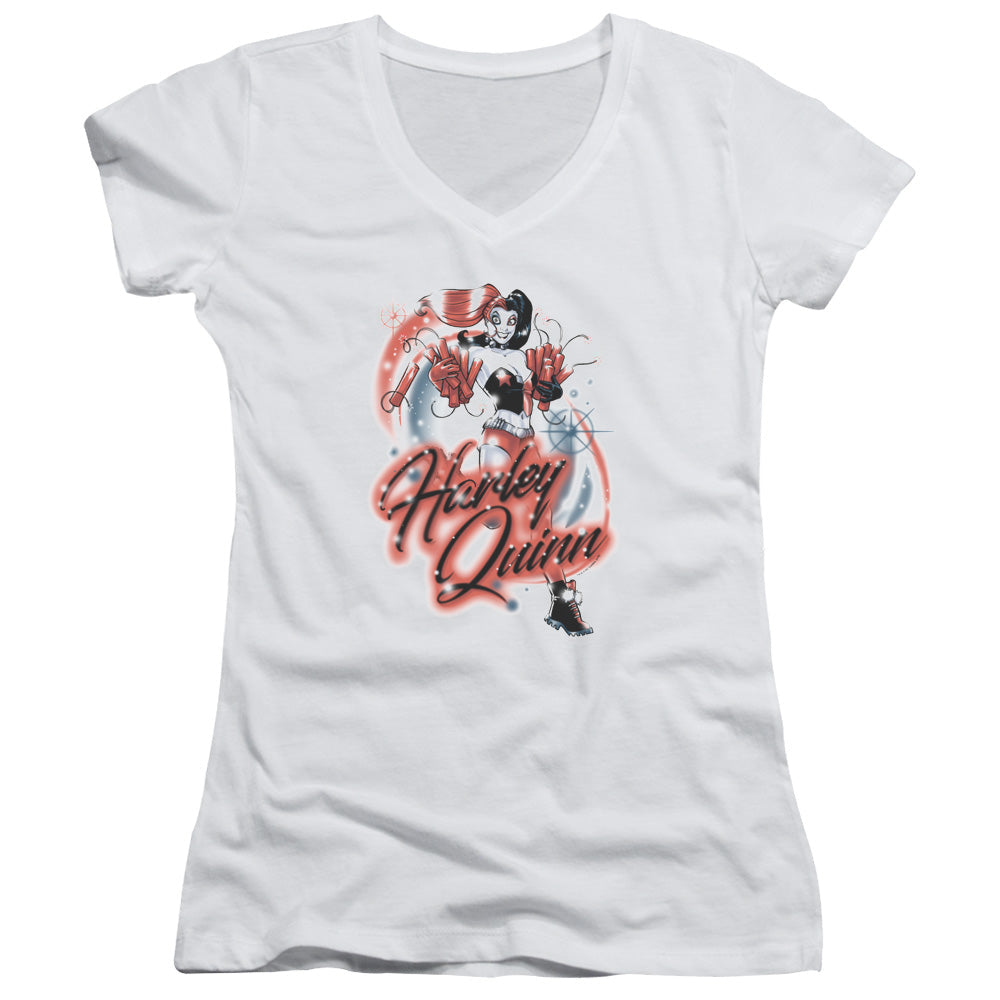 Batman Harley Airbrush Licensed Women's T-Shirt Juniors V-Neck SM