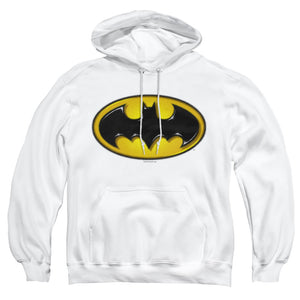 AN OFFCIALLY LICENSED BATMAN AIRBRUSH BAT SYMBOL ADULT UNISEX PULLOVER HOODIE WHITE