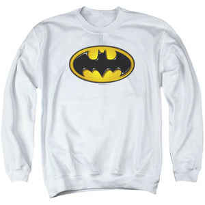 AN OFFCIALLY LICENSED BATMAN AIRBRUSH BAT SYMBOL ADULT UNISEX CREWNECK SWEATSHIRT WHITE
