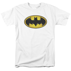 AN OFFCIALLY LICENSED BATMAN AIRBRUSH BAT SYMBOL MEN'S REGULAR FIT T-SHIRT WHITE