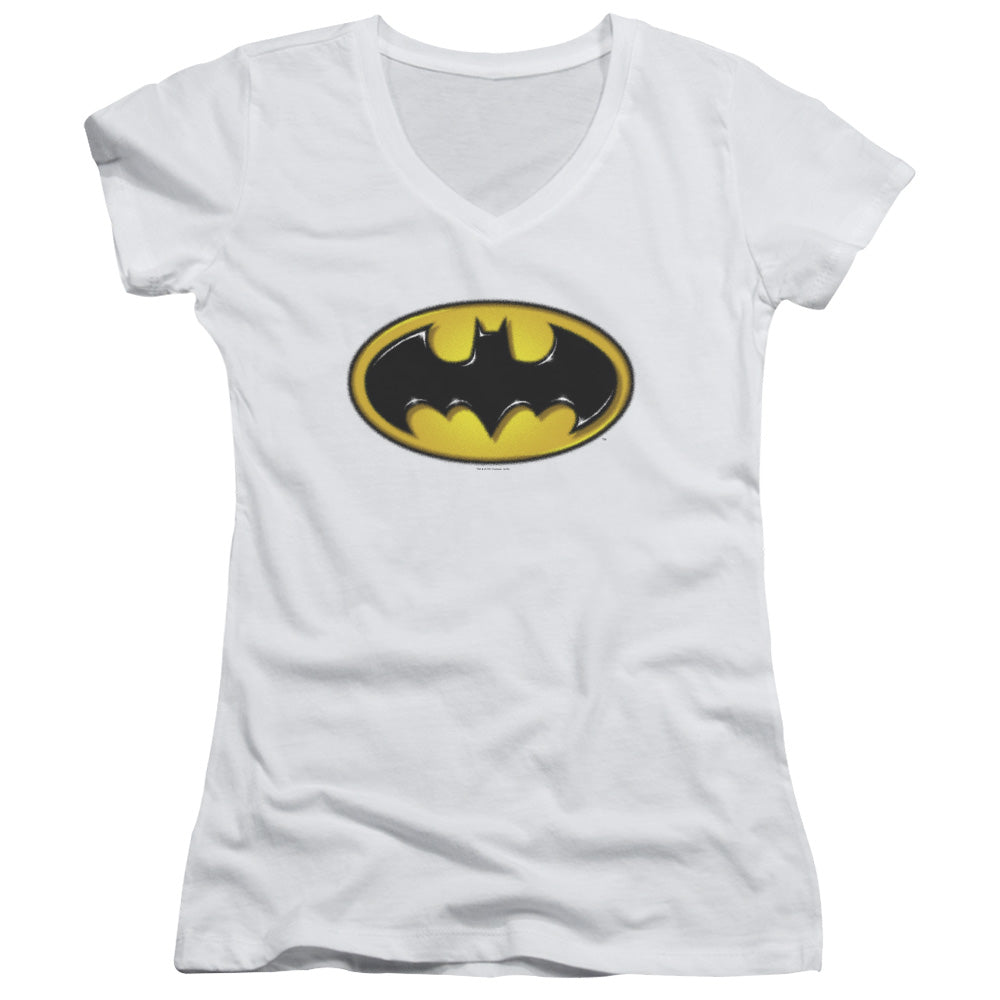 Batman Airbrush Bat Symbol Licensed Women's T-Shirt Juniors V-Neck SM