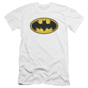 AN OFFCIALLY LICENSED BATMAN AIRBRUSH BAT SYMBOL MEN'S PREMIUM SLIM FIT T-SHIRT WHITE