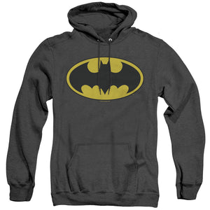 AN OFFCIALLY LICENSED BATMAN CLASSIC LOGO ADULT UNISEX HEATHER PULLOVER HOODIE BLACK