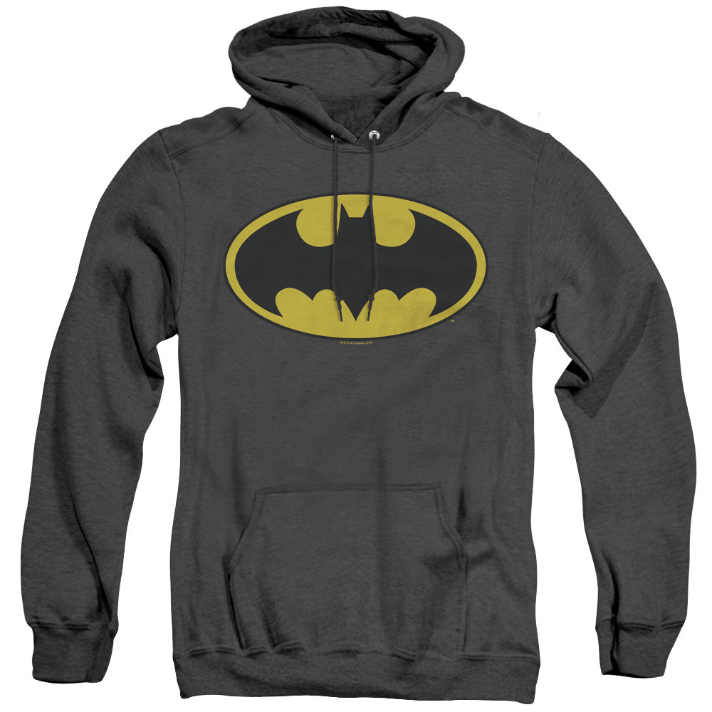 AN OFFCIALLY LICENSED BATMAN CLASSIC LOGO ADULT UNISEX HEATHER PULLOVER HOODIE BLACK