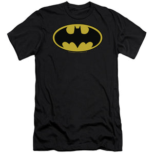 AN OFFCIALLY LICENSED BATMAN CLASSIC LOGO MEN'S PREMIUM SLIM FIT T-SHIRT BLACK