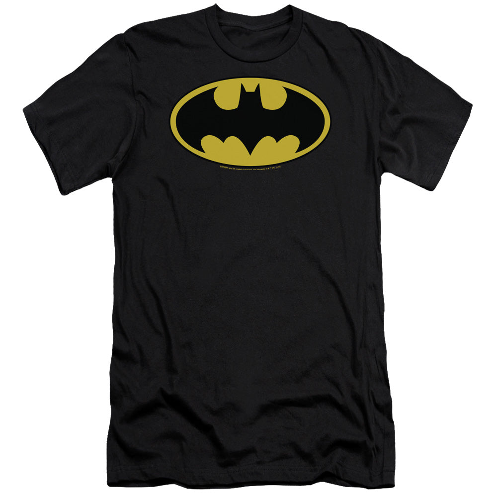 AN OFFCIALLY LICENSED BATMAN CLASSIC LOGO MEN'S PREMIUM SLIM FIT T-SHIRT BLACK