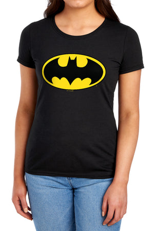 AN OFFCIALLY LICENSED BATMAN CLASSIC LOGO WOMEN'S REGULAR FIT T-SHIRT BLACK