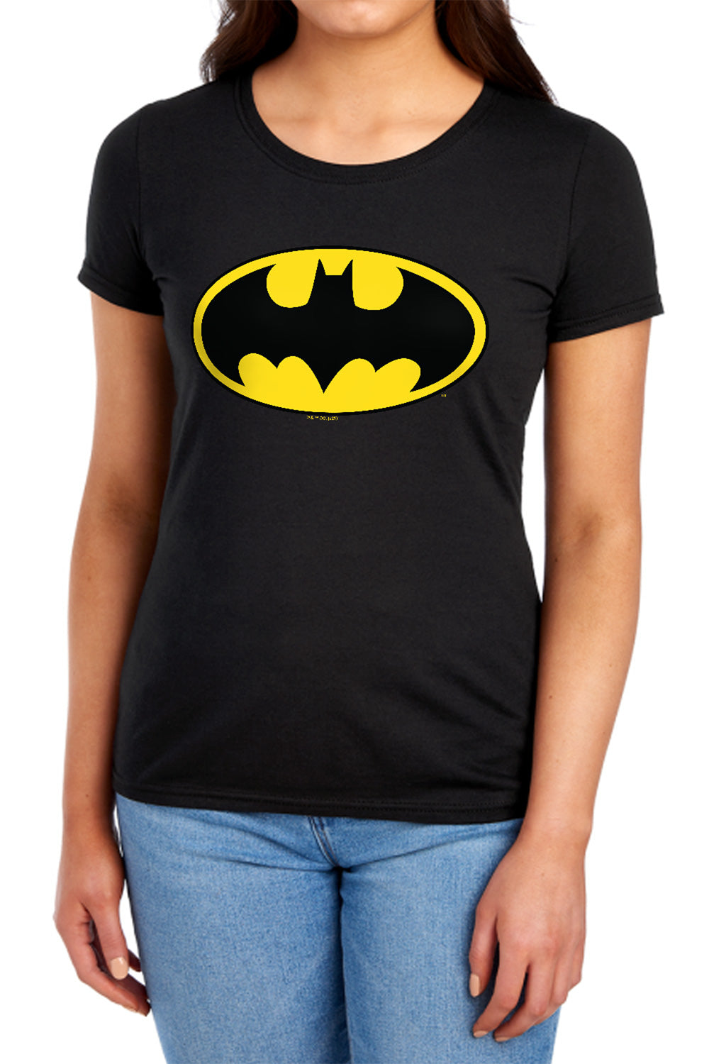 AN OFFCIALLY LICENSED BATMAN CLASSIC LOGO WOMEN'S REGULAR FIT T-SHIRT BLACK