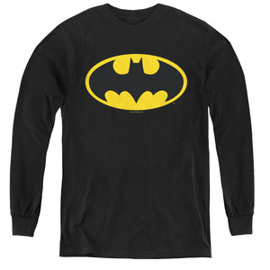 AN OFFCIALLY LICENSED BATMAN CLASSIC LOGO YOUTH LONG SLEEVE T-SHIRT BLACK