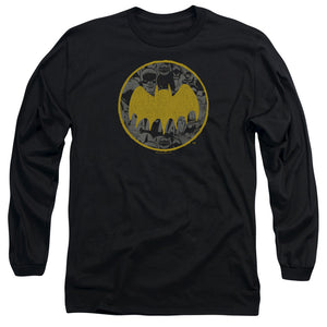 AN OFFCIALLY LICENSED BATMAN VINTAGE SYMBOL COLLAGE MEN'S LONG SLEEVE T-SHIRT BLACK