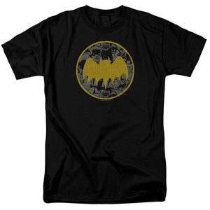 AN OFFCIALLY LICENSED BATMAN VINTAGE SYMBOL COLLAGE MEN'S REGULAR FIT T-SHIRT BLACK