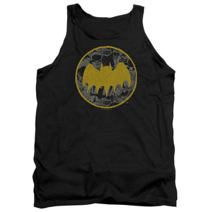 AN OFFCIALLY LICENSED BATMAN VINTAGE SYMBOL COLLAGE ADULT UNISEX TANK TOP BLACK