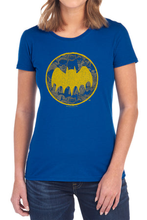 AN OFFCIALLY LICENSED BATMAN VINTAGE SYMBOL COLLAGE WOMEN'S REGULAR FIT T-SHIRT BLACK