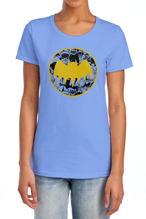 AN OFFCIALLY LICENSED BATMAN VINTAGE SYMBOL COLLAGE WOMEN'S REGULAR FIT T-SHIRT CHARCOAL