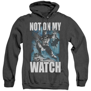 AN OFFCIALLY LICENSED BATMAN NOT ON MY WATCH ADULT UNISEX HEATHER PULLOVER HOODIE BLACK