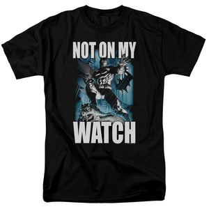 AN OFFCIALLY LICENSED BATMAN NOT ON MY WATCH MEN'S REGULAR FIT T-SHIRT BLACK
