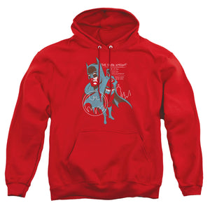 AN OFFCIALLY LICENSED BATMAN LEAN AND MUSCULAR ADULT UNISEX PULLOVER HOODIE RED