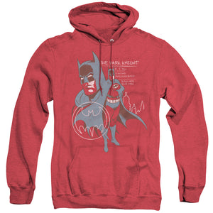 AN OFFCIALLY LICENSED BATMAN LEAN AND MUSCULAR ADULT UNISEX HEATHER PULLOVER HOODIE RED